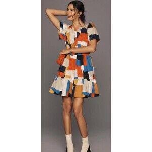 NWT Anthropologie The Somerset Mini Dress Novelty Color 100% Cotton‎ Size Small